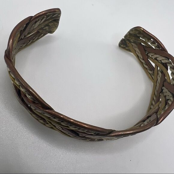 Silver Toned Gold Tone Copper Toned Twisted Rope Metal Cuff Fashion Bracelet - Picture 2 of 4